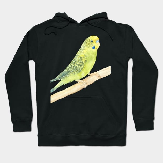 green and yellow budgie watercolor portrait Hoodie by Oranjade0122